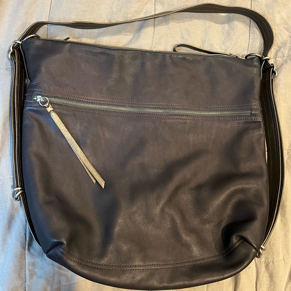 Rough & Tumble XL Honed Navy Single Zip Hobo Pewter Rifle Paper Garden Party
